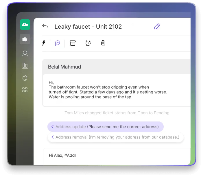 Maintenance ticket in Managator